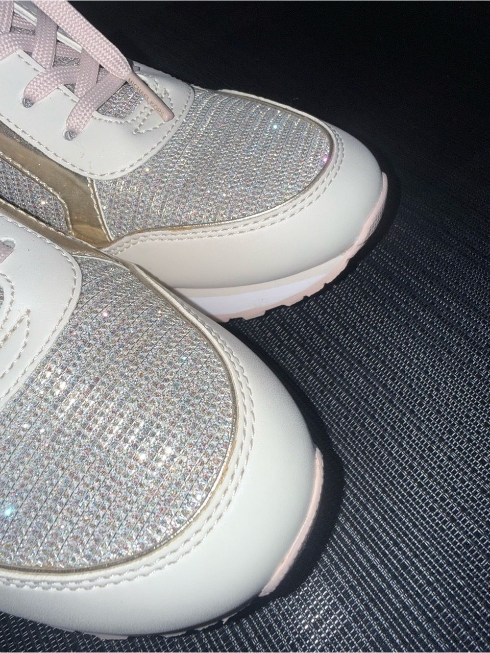 Michael Kors Pink and Silver Knit Lace-Up Sneakers Size 10 - Picture 5 of 9